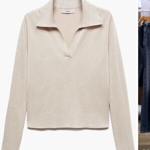 Women’s MNG Cropped Polo Knit Sweater Beige Medium